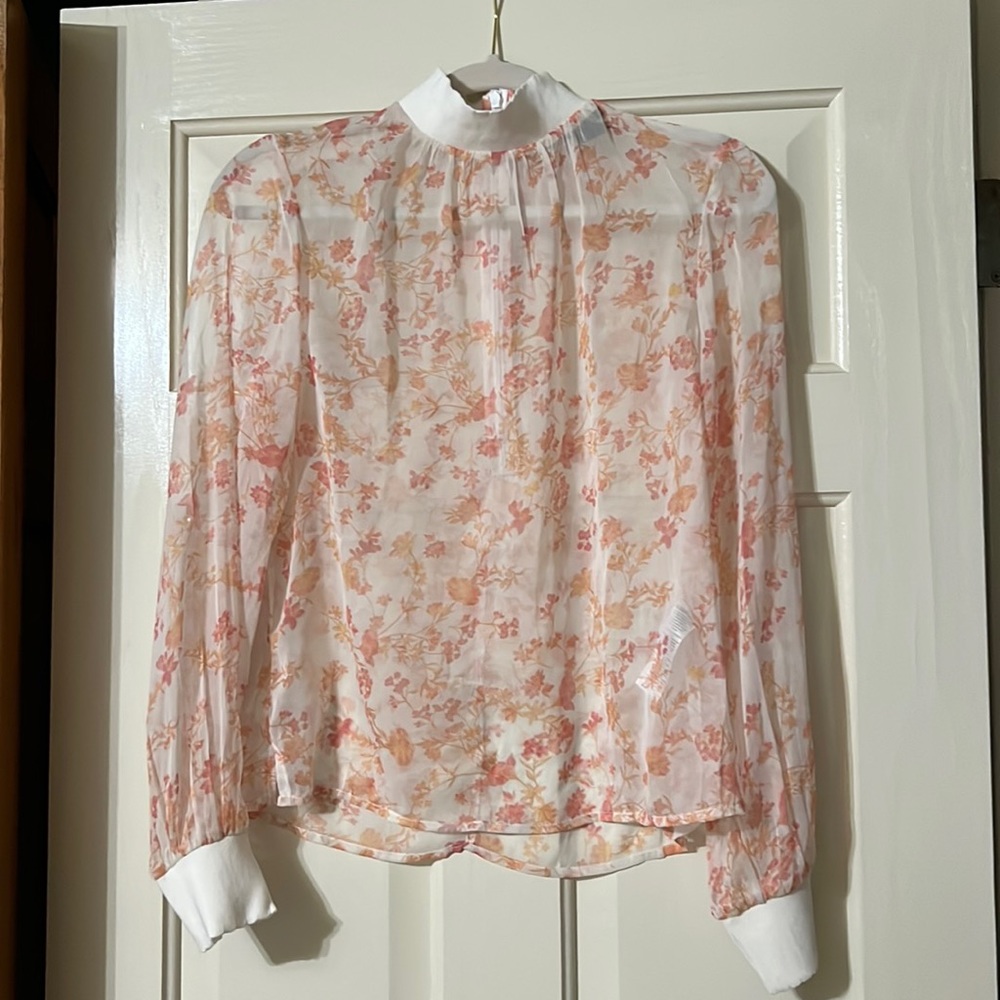 French Connection Blouse. Size 8. White with orange/pink floral